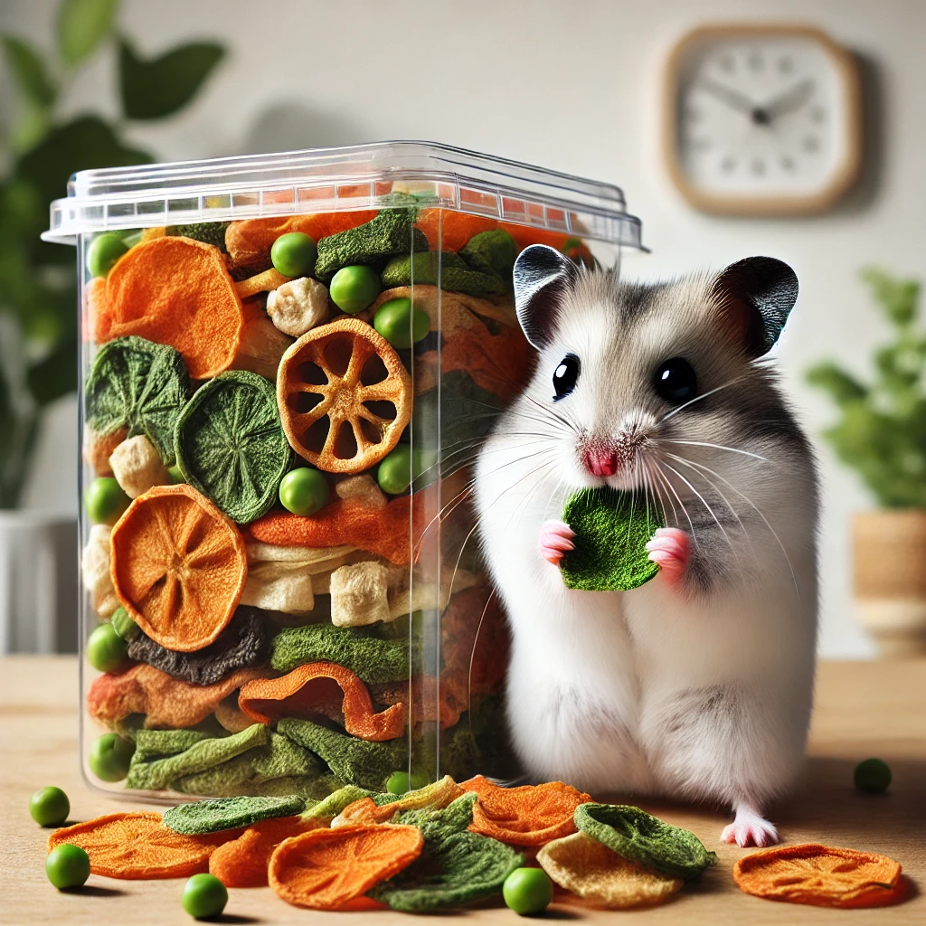 hamster eating Dried Vegetable Mix