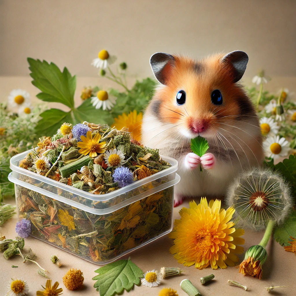 hamster eating Commercial Herbal Blend
