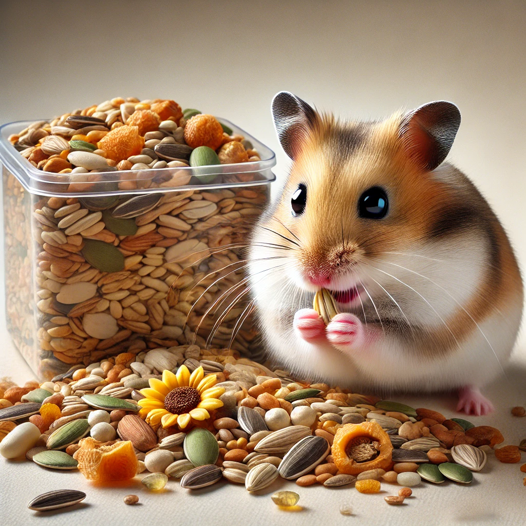 hamster eating Commercial Seed Mix