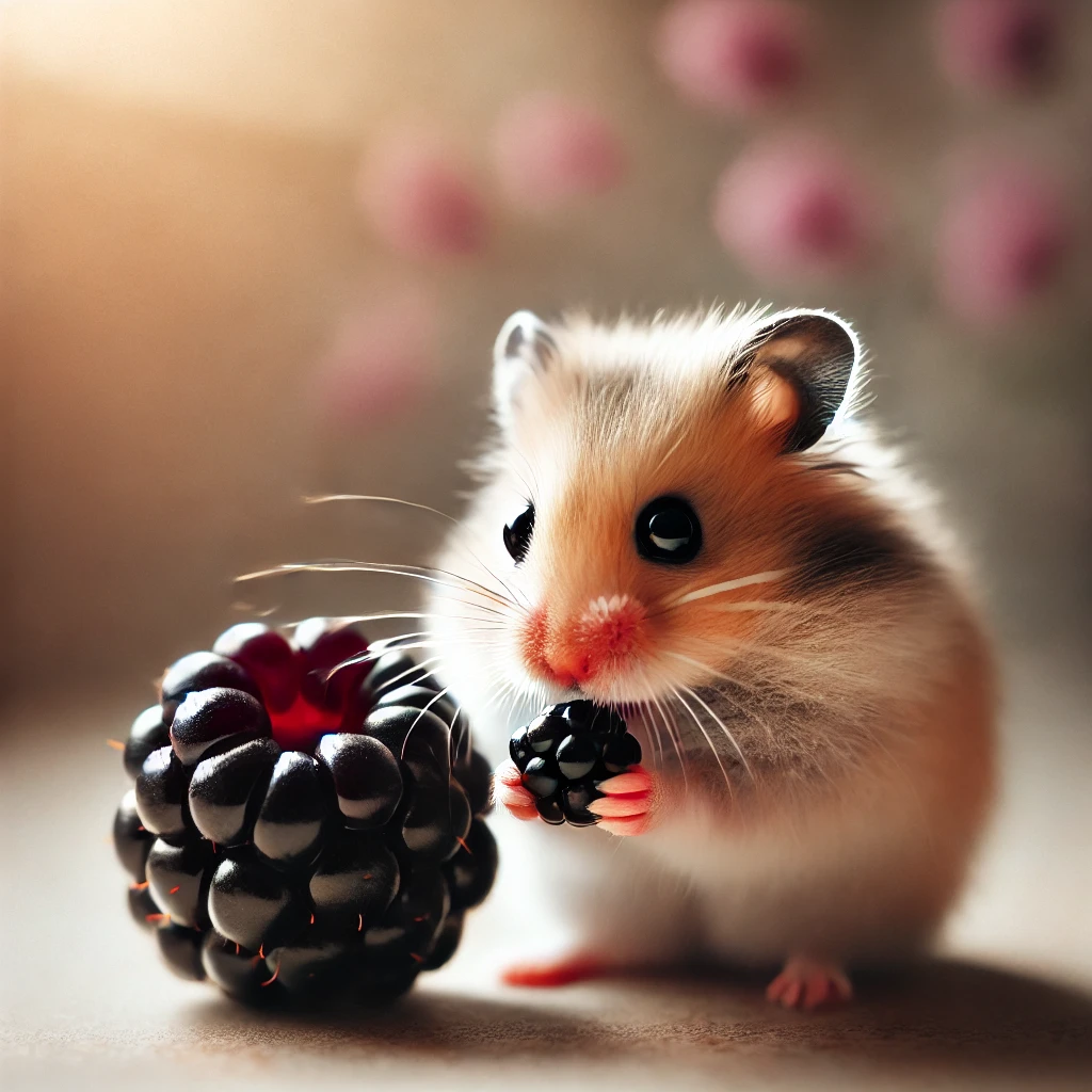 hamster eating Boysenberry