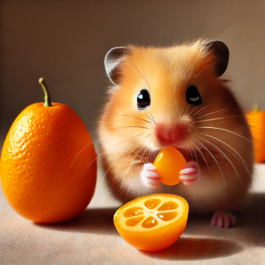 hamster eating Kumquat