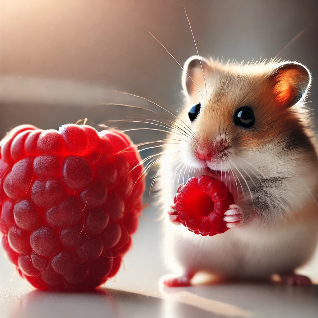 hamster eating Raspberry