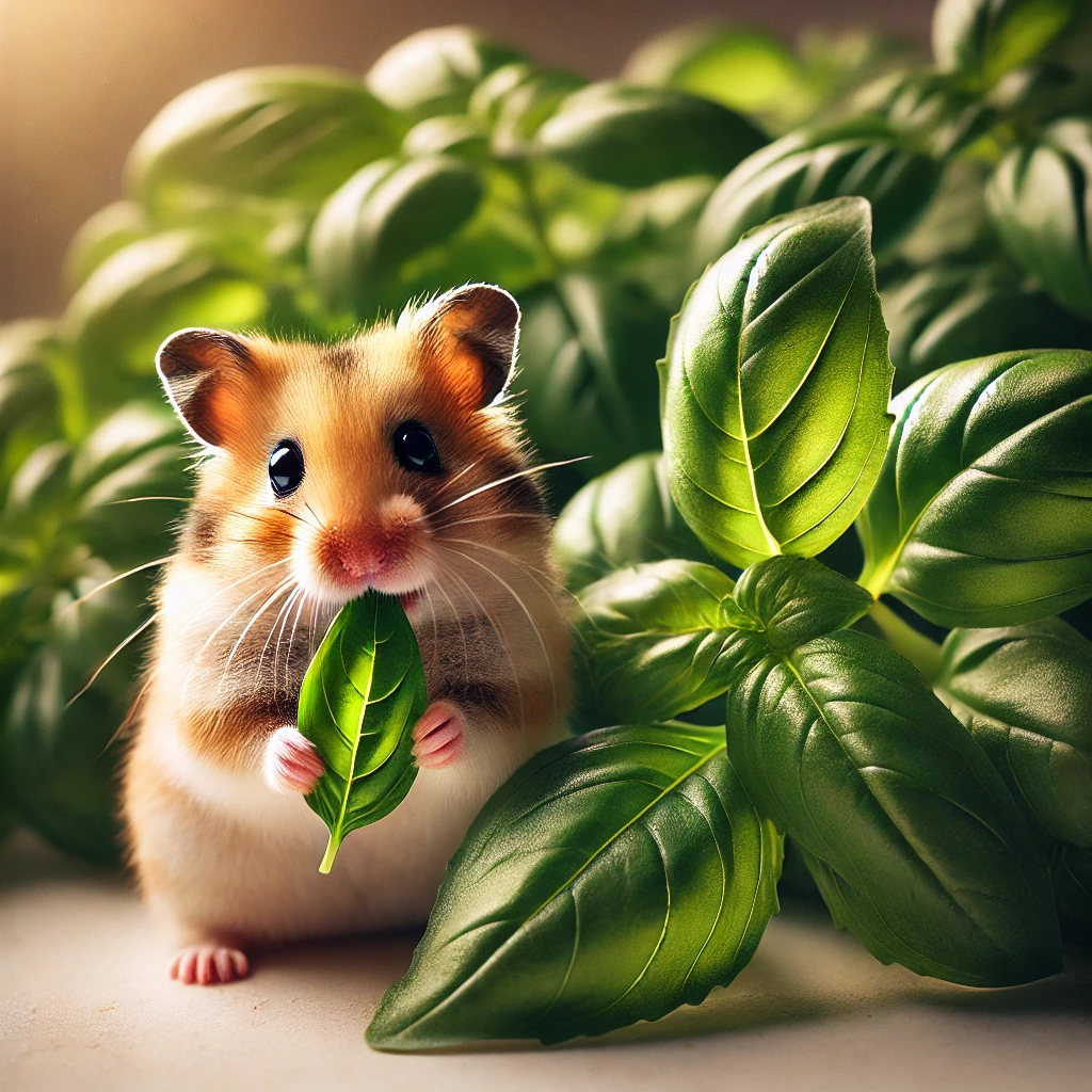 hamster eating Basil