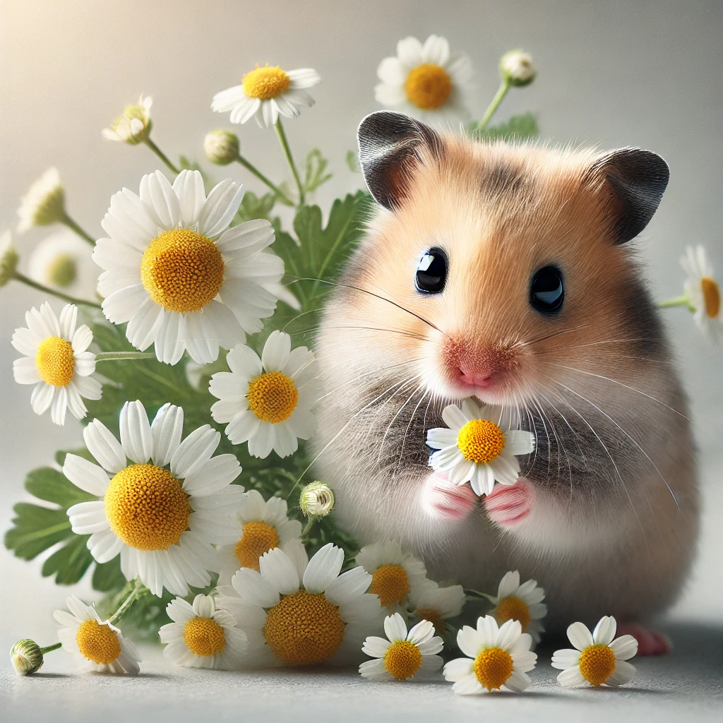 hamster eating Chamomile