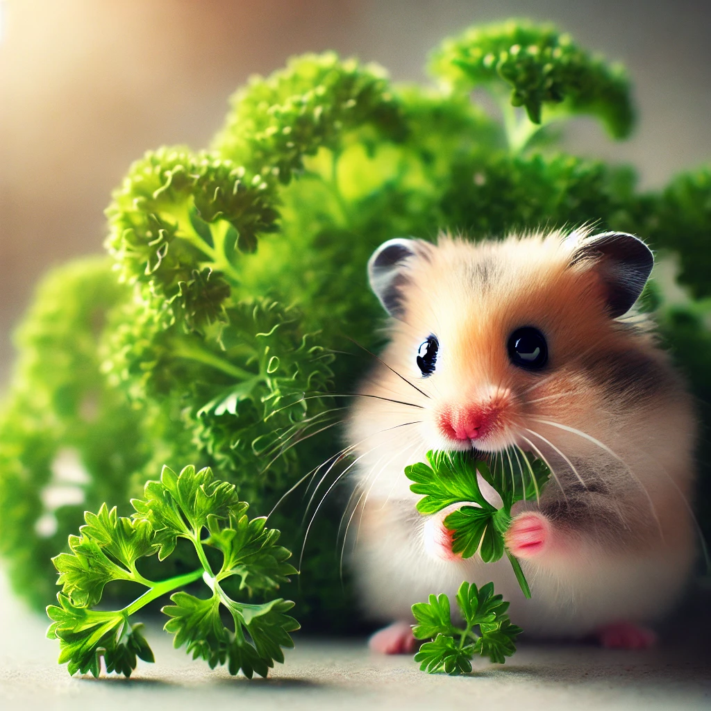 hamster eating Parsley