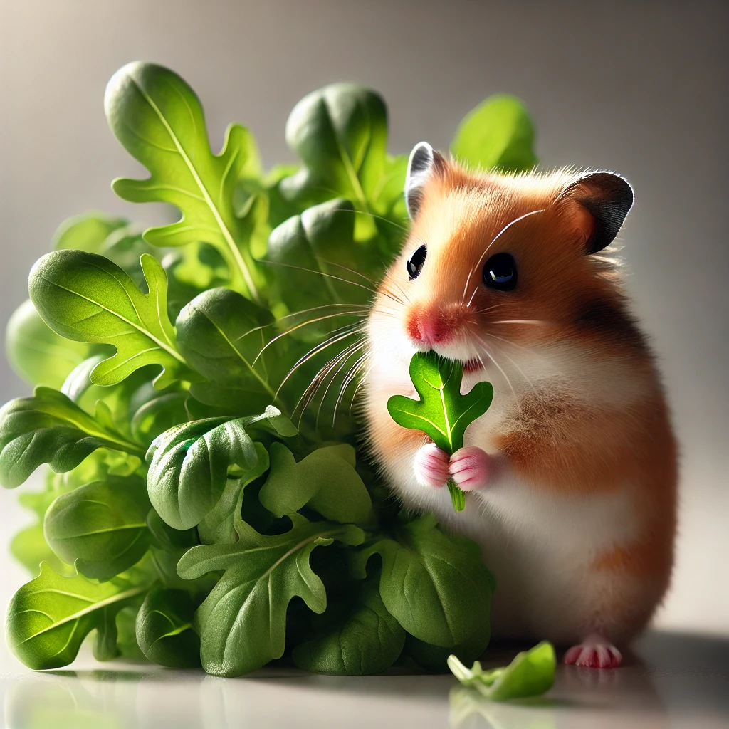hamster eating Arugula