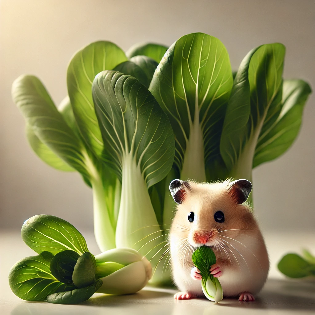 hamster eating Bok Choy