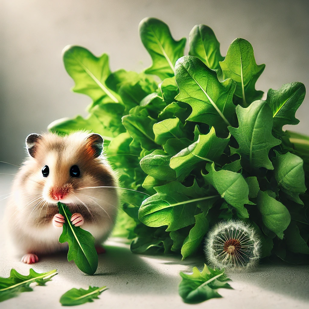 hamster eating Dandelion Greens