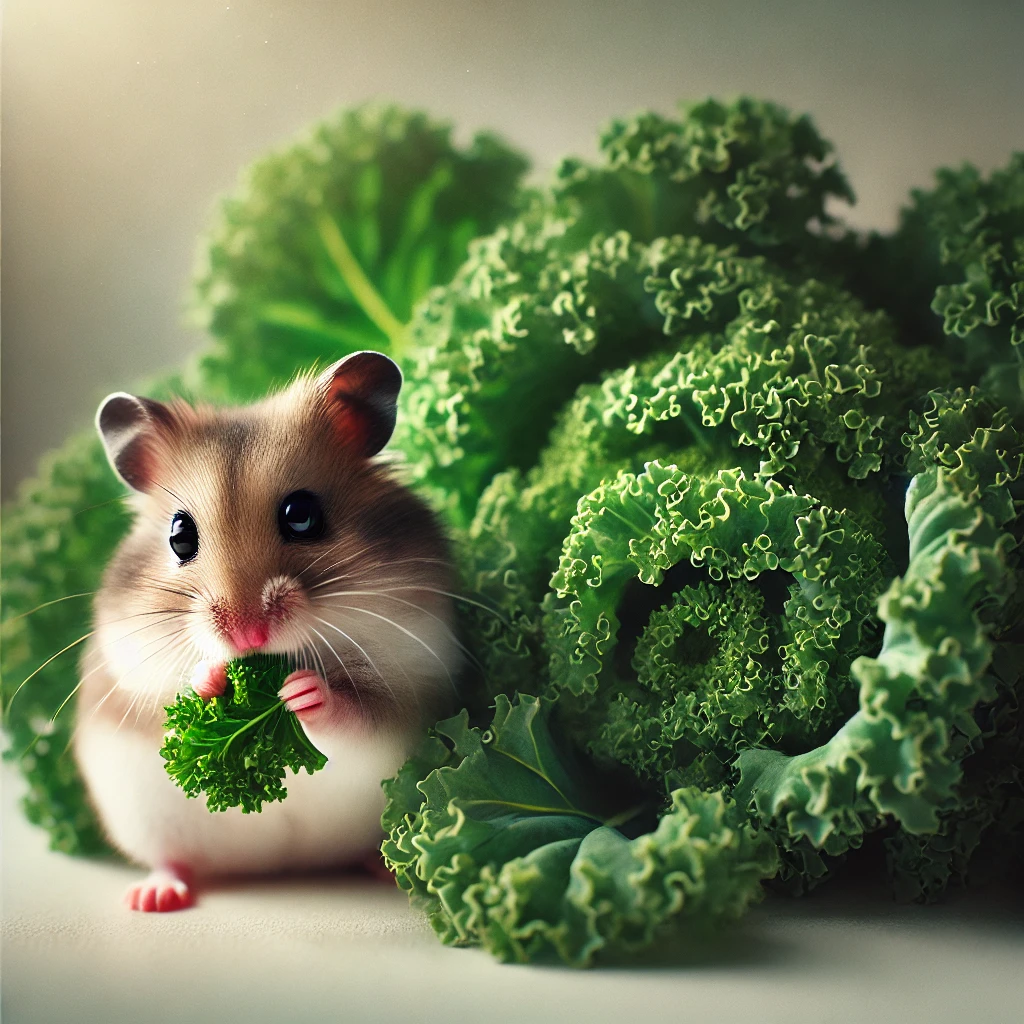 hamster eating Kale