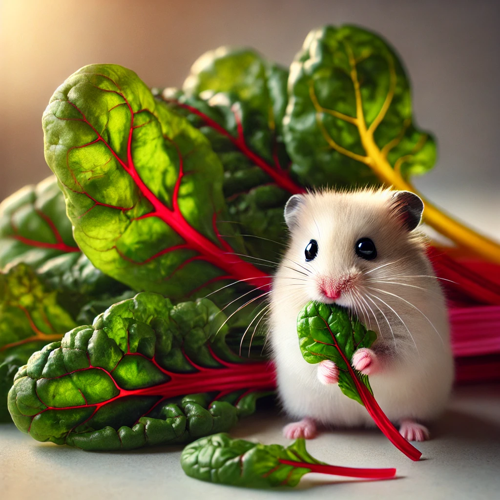 hamster eating Swiss Chard